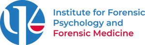 Logo des Institute for Forensic Psychology and Forensic Medicine mit stilisiertem Symbol in Blau und Rot.