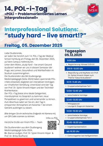 POLi-Tag am Freitag, den 05.12.2025 Programm: Interprofessional Solutions: “study hard - live smart!?”