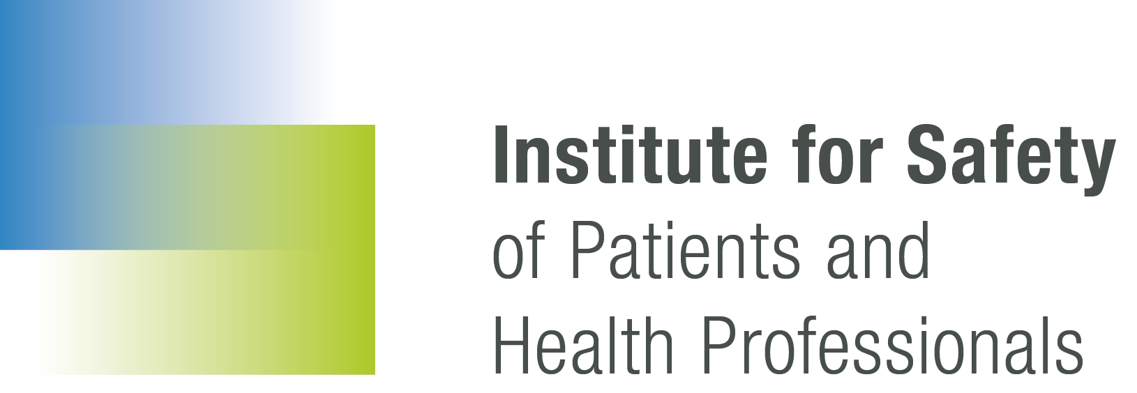 Logo des Institute for Safety of Patients and Health Professionals mit blau-grünem Farbverlauf in zwei überlappenden Rechtecken.