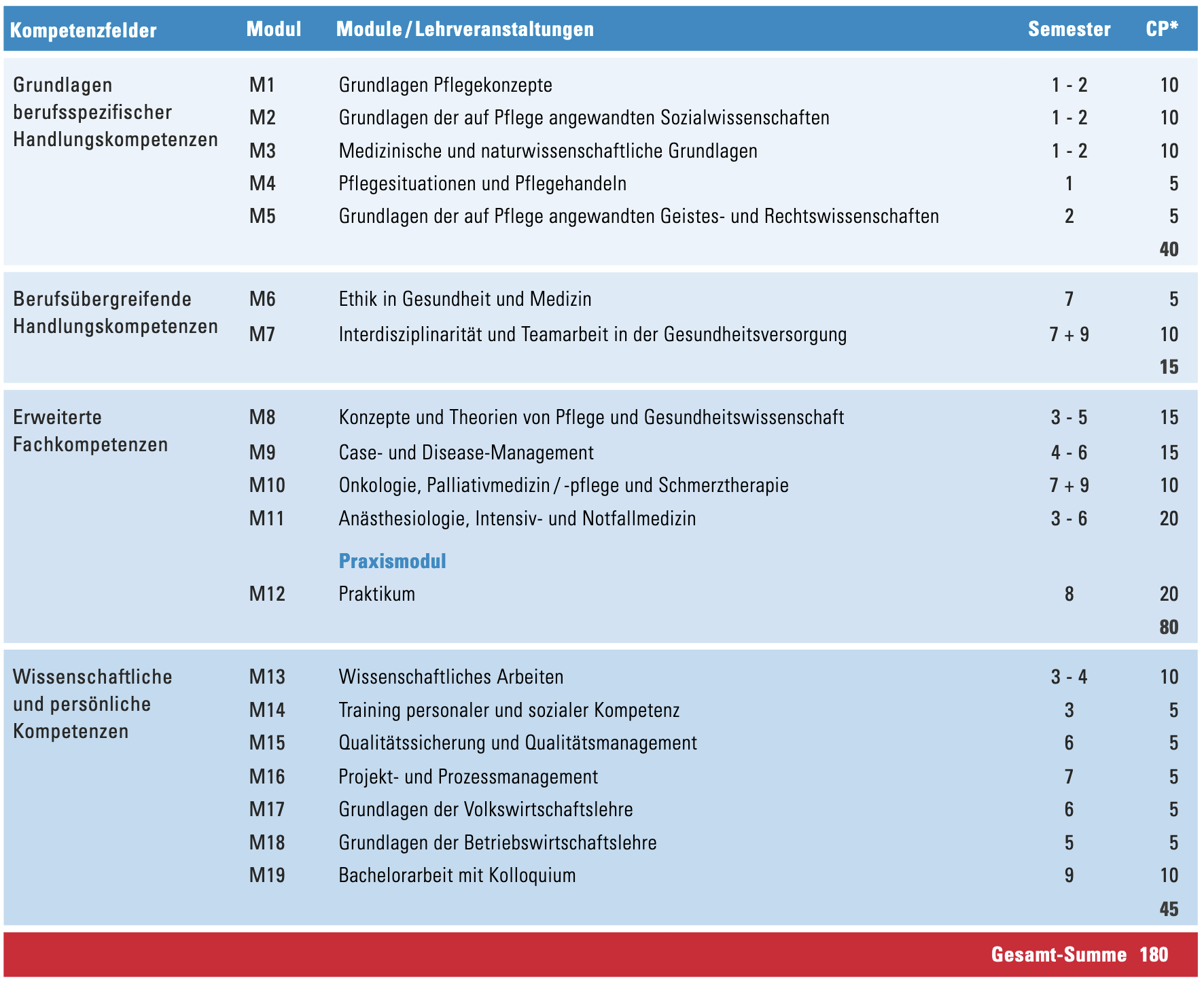 Ihr Study Plan. Modulübersicht Bachelorstudiengang Advanced Nursing Practice.