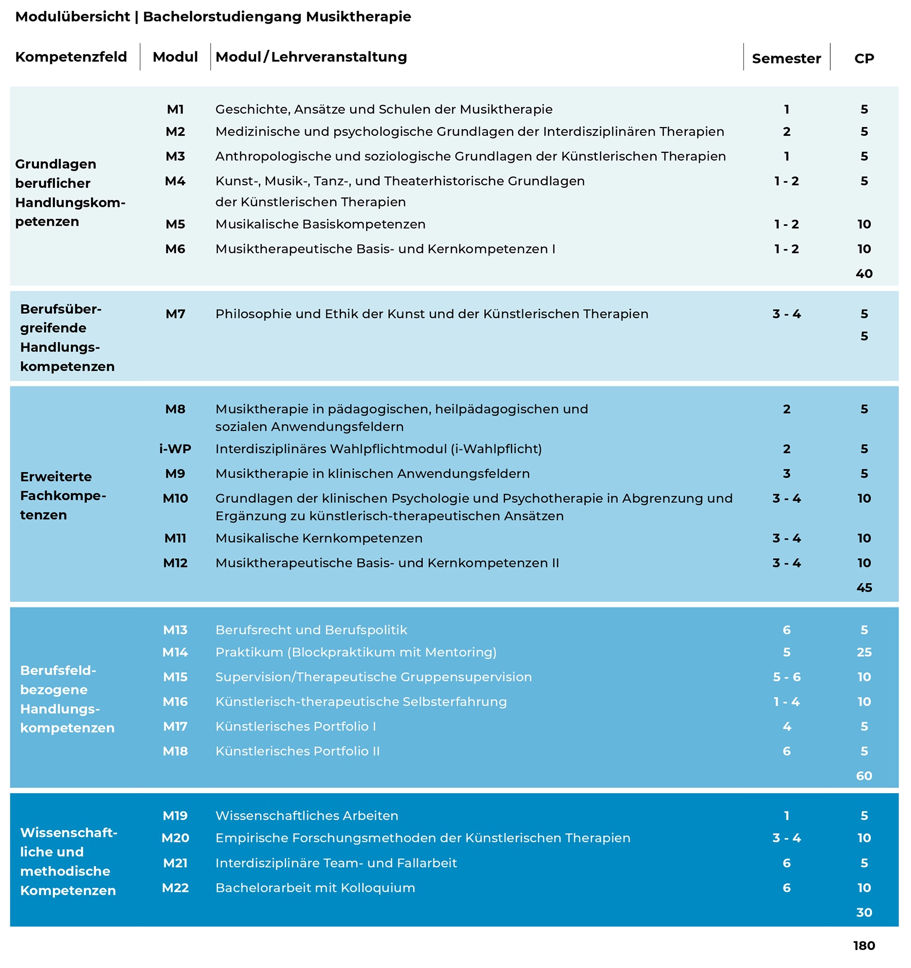 Ihr Study Plan. Modulübersicht Bachelorstudiengang Musiktherapie.