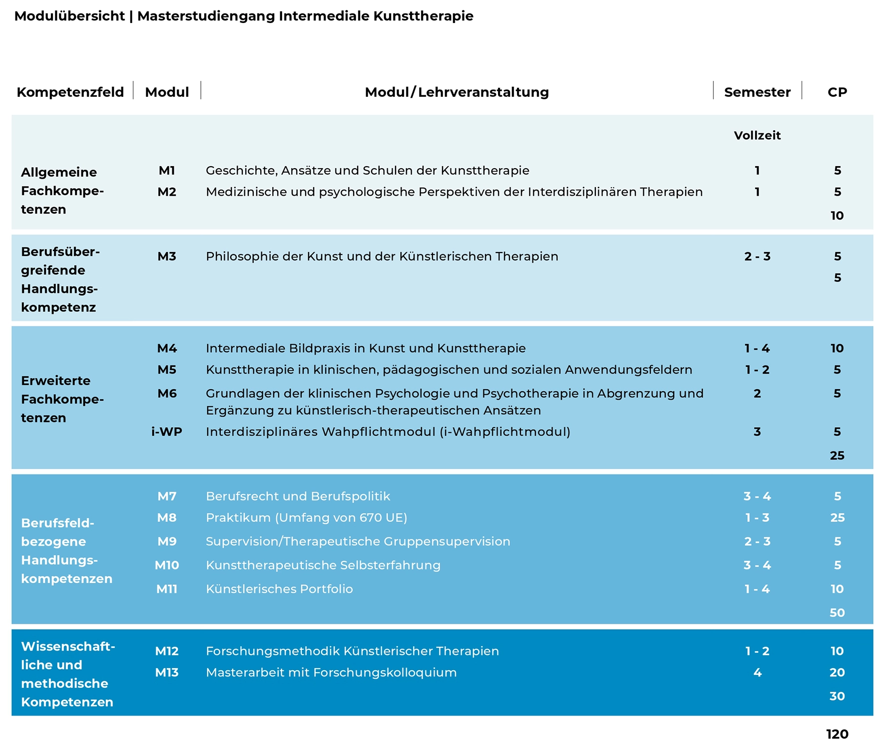 Ihr Study Plan. Modulübersicht Masterstudiengang Intermediale Kunsttherapie.